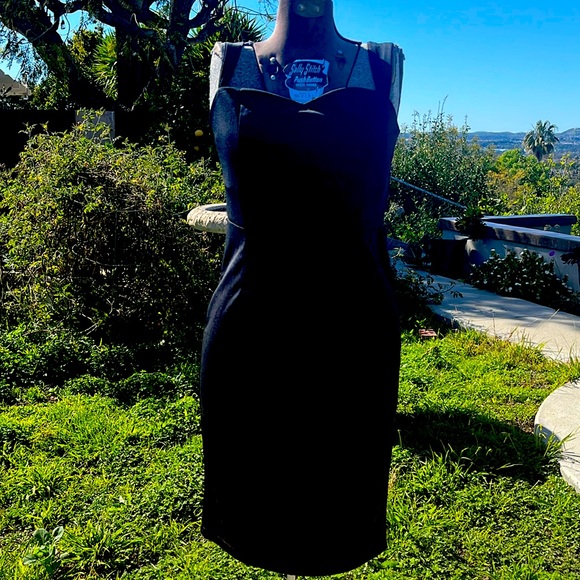 Black sweetheart neckline vintage pencil midi retro 50's style Dress Sz 4 - Picture 1 of 15